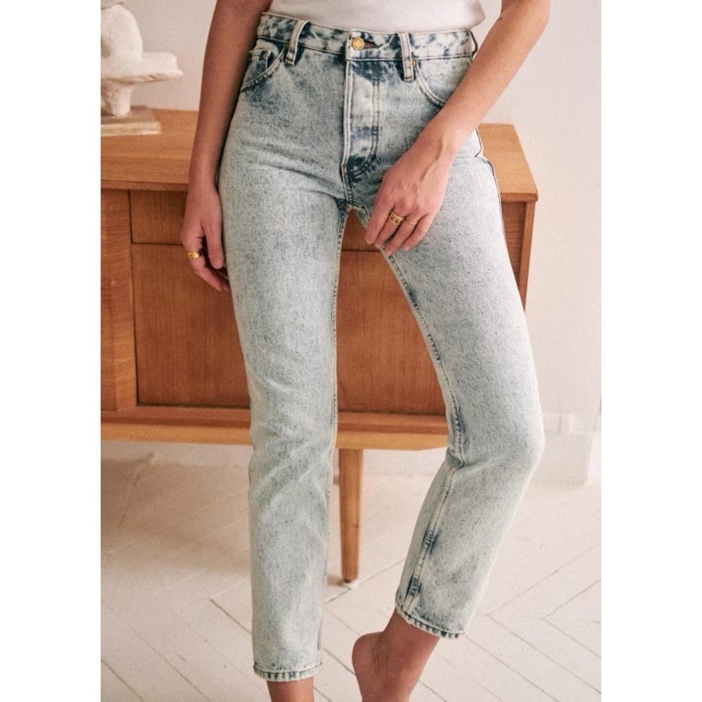 Sezane Brut Sexy Edge Blue High Waisted Straight Leg Organic Cotton Jeans 25 NEW - Picture 1 of 9